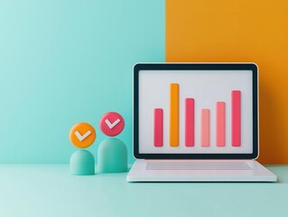 Keywords and SEO dashboard, growing visibility indicators, 3D illustration