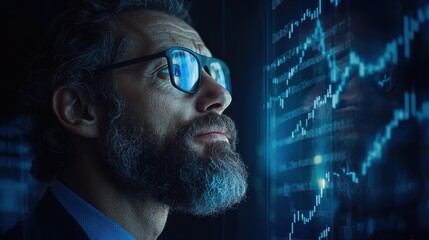 Investor analyzing market trends modern office professional portrait indoor environment close-up view financial strategy