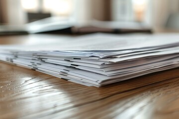 Stack of paperwork with staples sitting on a desk waiting to be read