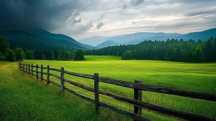 Serene Landscape with Mountains and Green Pasture
