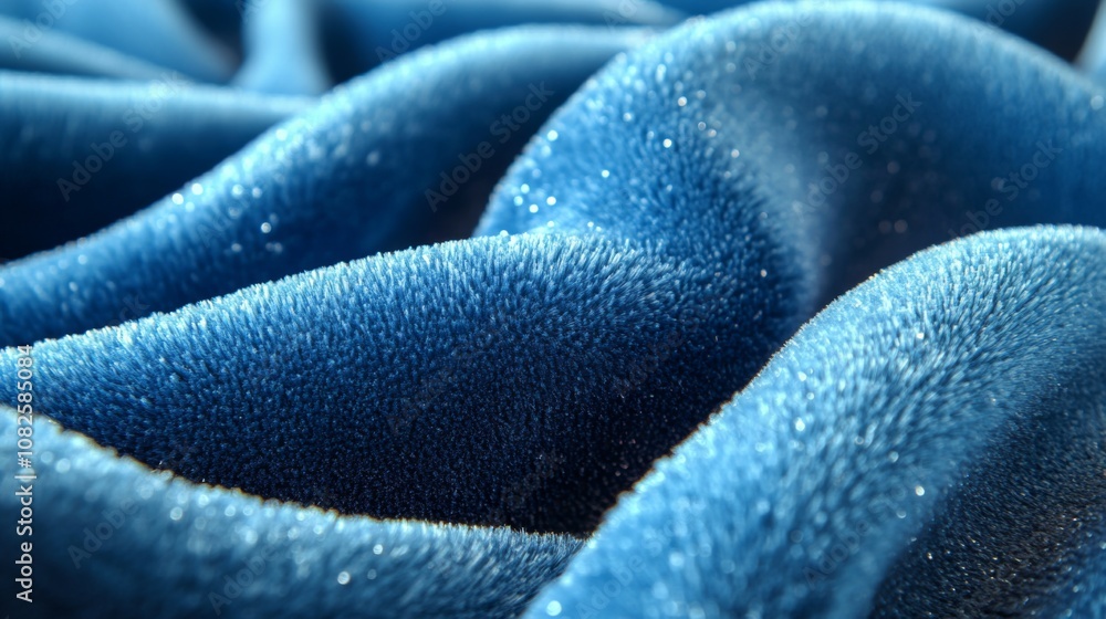 Poster the soft blue fabric cascades gracefully, revealing textured folds and a shimmering surface that cat