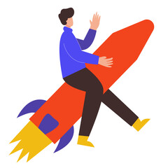 Fototapeta premium Man and Rocket of Professional Office Worker with illustration Designs