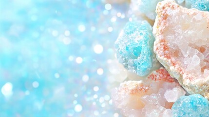 Sparkling Blue Crystals Against a Soft Bokeh Background