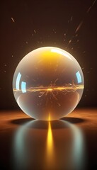 holographic ball in building on black background. 3D rendering of glossy white  ball in holographic
