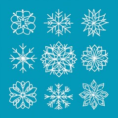 Fototapeta premium A seamless modern illustration pattern of winter snowflakes on a blue background. You can use it for wallpapers, curtains, plates, surface textures and wrapping materials.