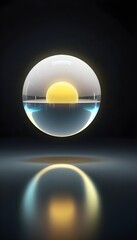 holographic ball in building on black background. 3D rendering of glossy white  ball in holographic