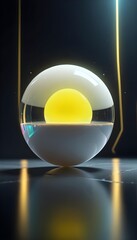 holographic ball in building on black background. 3D rendering of glossy white  ball in holographic