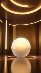holographic ball in building on black background. 3D rendering of glossy white  ball in holographic