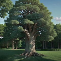 Beautiful Big Banyan Tree with Abundant Green Foliage Offering Shade in a Peaceful Garden