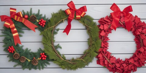 Classic Christmas Ornamentation with Red Ribbon and Floral Accents