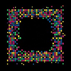 Vibrant Pixel Art Border Frame for Nostalgic or Video Game Themed with Colorful Squares and Retro 8 Bit Style