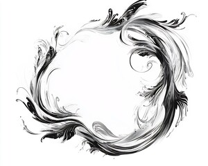 Fototapeta premium Elegant Ink Swirl Frame with Calligraphic Flourishes on Minimalist White Background