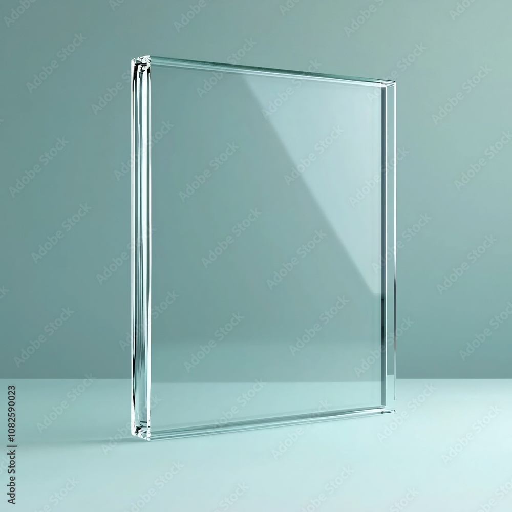 Aufkleber floating translucent glass frame with soft lighting and reflections on plain background