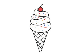Continuous Line Art of Ice Cream Cone – Minimalist Dessert and Summer Treat Illustration