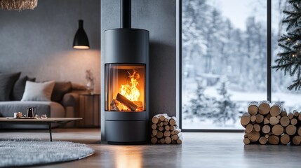 wood heater stove in a house
