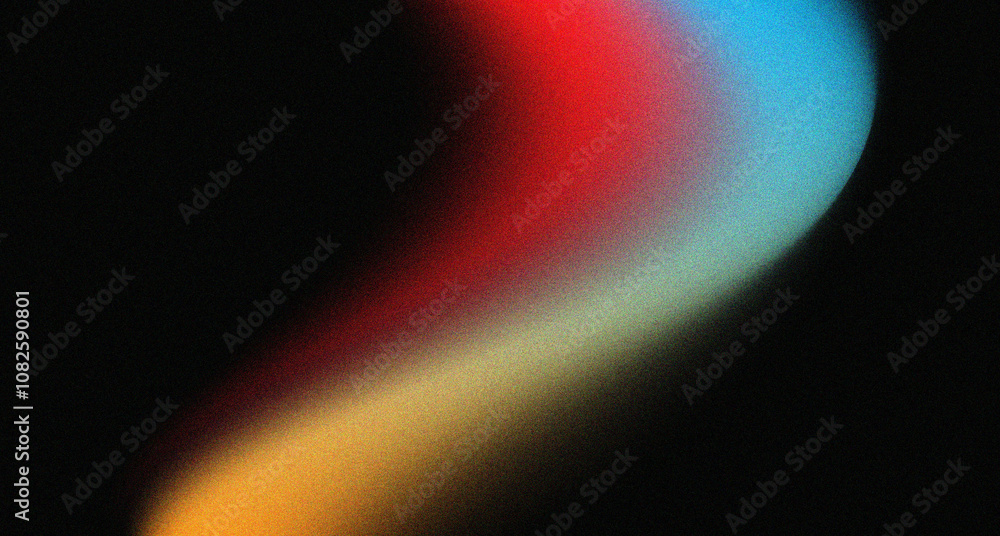Aufkleber grainy red yellow blue background abstract glowing color wave black dark backdrop noise texture bann