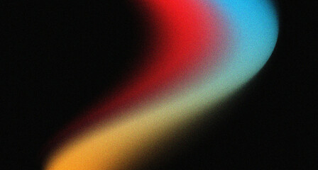 Grainy red yellow blue background abstract glowing color wave black dark backdrop noise texture banner poster header design