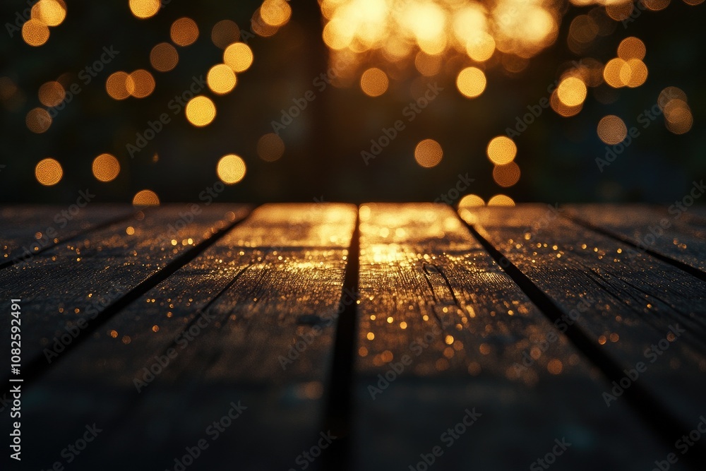 Canvas Prints a beautiful wooden surface reflecting glowing lights, creating a warm and inviting atmosphere with e