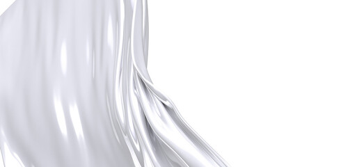 A close-up of a white fabric draped and flowing, highlighting its texture and subtle folds.