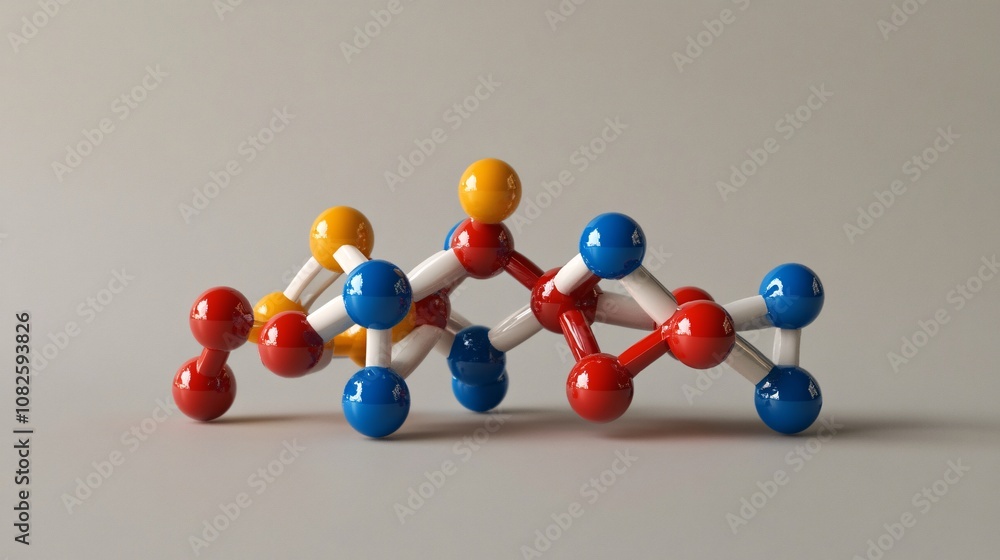 Poster molecular structure model with colorful atoms and bonds representing chemical compounds