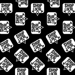 Shop local sign seamless pattern isolated on black background