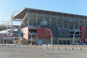 Fototapeta premium south east facing side of BMO Field, a stadium, home of MLS Toronto FC and CFL Toronto Argos located at 170 Princes' Blvd in Toronto, Canada (Exhibition Place)