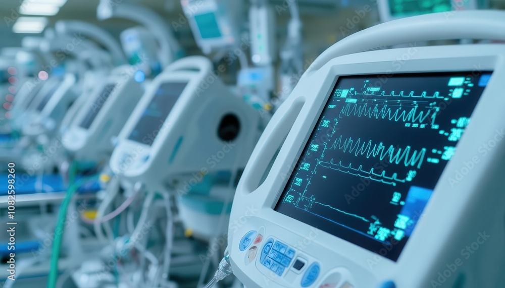 Poster sideangle view of life support and ventilator machines