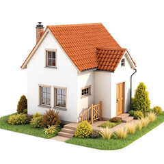3D rendering of a small, two-story house with a sloping roof. png image transparent background,