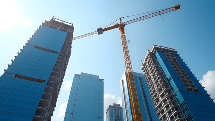 Fototapeta premium Skyscrapers and cranes symbolize urban growth and modern architectural innovation in todays evolving world