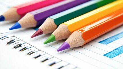 Naklejka premium Colorful Pencils Lined Up on a Notebook Page