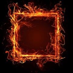 Fiery Frame with Flickering Flames on Black Background