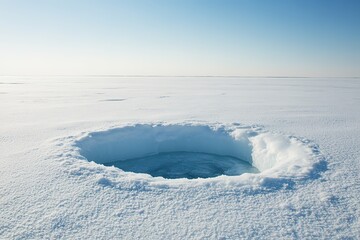 Obraz premium Ice hole in frozen landscape under blue sky