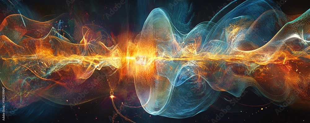 Poster Collision of particles creating energy waves in outer space