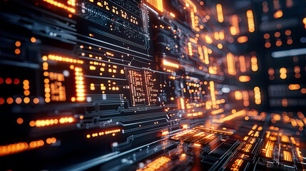 Glowing AI-driven cybersecurity systems safeguarding critical infrastructure with intricate encryption