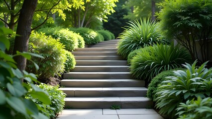 A beautiful set of stairs gracefully leading up to a lush and vibrant green forest full of life and natural beauty