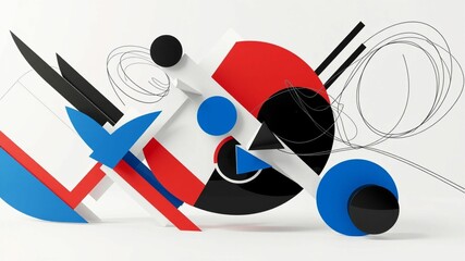 Obraz premium abstract sound images, Bauhaus style, 3D, gay, black, white, red and blue, HD abstract backgrounds for mobile and PC displays