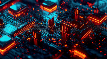 Fototapeta premium Glowing encryption firewalls protecting advanced infrastructure, intricate multi-layer cyber defense