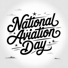 National Aviation Day Celebratory Typography with Clouds and Stars