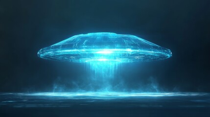 Fototapeta premium Holographic energy barrier, translucent shield technology futuristic, glowing blue protection field