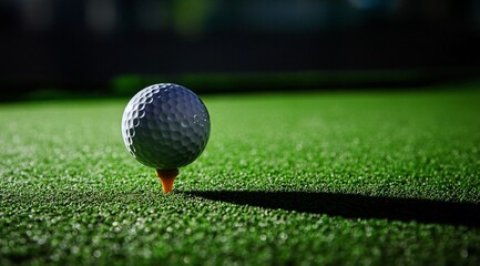 A golf ball, a small spherical object, rests on a tee inside the simulator, ready for a virtual swing during indoor practice and training sessions.






