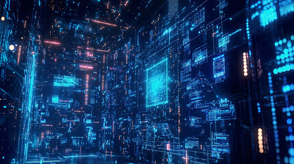 Glowing holographic firewalls protecting advanced networks, intricate encryption protocols