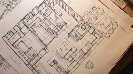 Fototapeta premium The apartment's blueprint shows where the furniture will go.