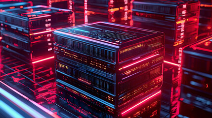 Fototapeta premium Hyper-realistic encryption firewalls protecting cloud storage with glowing holographic layers