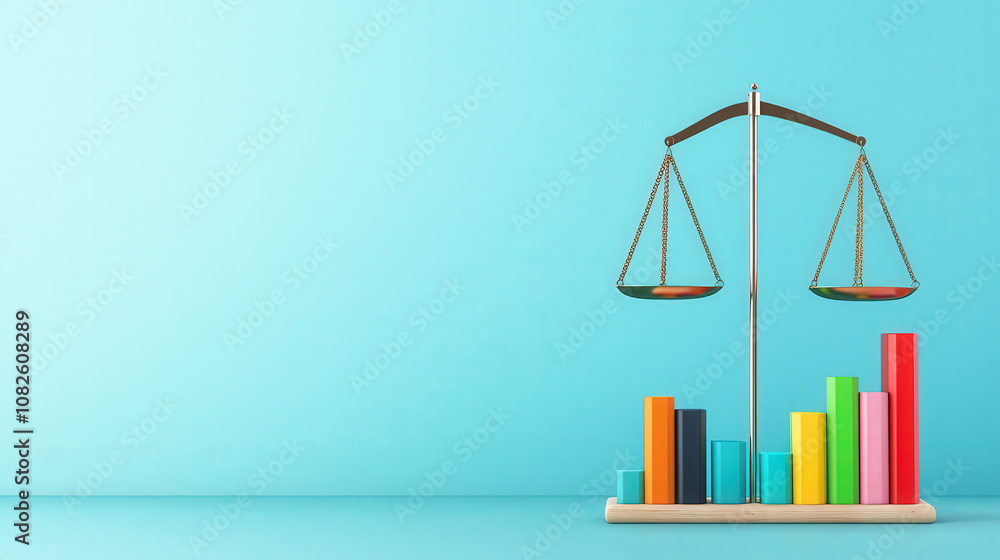 Poster balance scale representing risk management with colorful data charts. image conveys importance of ba