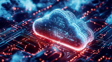 Hyper-realistic glowing encryption protocols safeguarding cloud networks, intricate cyber defense