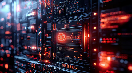 Obraz premium Hyper-realistic multi-layer cyber defense firewalls glowing with intricate encryption shields