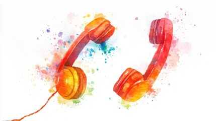 National Call a Friend Day Vibrant watercolor telephone handsets with colorful splashes