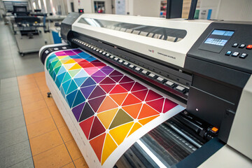 cmyk printing press Large wide digital inkjet printing machine during production. Generative Ai.