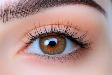 Close-up of human brown eye with detailed iris and lashes.