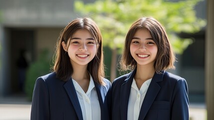 Two Japanese Students in Casual Outdoor Setting